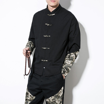 Spring long sleeve shirt male Chinese wind spell cotton linen button Down with dress shirt upright collar loose big code mens clothing