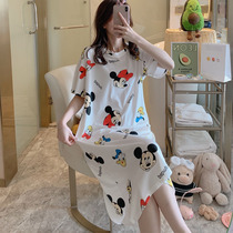 Pure Cotton Sleeping Dress Woman Summer Han Edition Student Cute Short Sleeve Big Code Fat Mm Loose Pregnant Woman Sleepwear Skirt Summer Thin