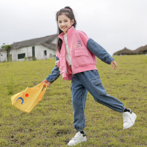 Spring and autumn 13 girls jeans suit 14 childrens Foreign two-piece casual jacket big girl Autumn dress 15 years old