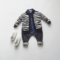 Winter male and female baby Childrens children pure cotton double layer long sleeve knitted cardiovert jacket jacket