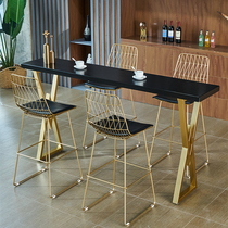 Nordic Light Extravagant Solid Wood Bar Table Tennis Table Tennis Red Iron Art Home Milk Tea Bar Marble Dining Table And Chairs High Foot Long Strip Table