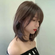 Wig female medium long hair Natural full head cover air bangs short hair Female level clavicle short hair Medium long straight hair net red