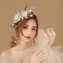 Japanese and Korean bride wreath rattan Super fairy handmade floral headdress earrings set elf silk hair hoop silk flower headdress
