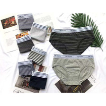 Original wide side striped pure color les handsome t neutral minimalist sports wind pure cotton triangular underpants ladies big code