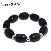 Natural Black Yaoyao Drum Bucket Beads Pure Silver Round Pearl Lovers Bracelet Woman Crystal Gem Loose Buddha Strings Boys Day Gifts