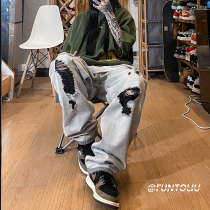 American Retrox Pants Men High Street Summer Breakdown Beggars Jeans in Tide Boy Lifted Different Patterns