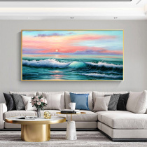 Sea Sunrise Sunset Beach landscape hand-painted oil painting decoration painting living room sofa background wall modern light luxury hanging painting