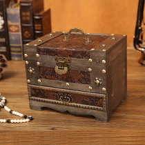 Desktop Retro First Accessories Box With Lock Large Capacity Hairpin Accessories Containing Box Makeup Boxes Carry-on Gift Box Dressing Case