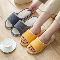 Home indoor slippers Linen autumn and winter men and women couples cotton linen home floor thick bottom non-slip four seasons