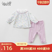 davebella David Bella baby childrens clothing spring and autumn female baby cotton purple floral closing out of the suit