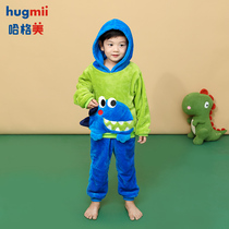 hugmii childrens flannel home clothing set autumn and winter coral fleece boys and girls can wear split pajamas