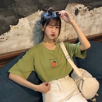 Summer Womens 2021 New Tide students forgive color coat female avocado green T-shirt Matcha green ins Foreign