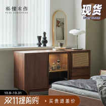 Pu Su Mu Nordic solid wood sideboard black walnut Japanese living room porch storage short tea wine bucket cabinet