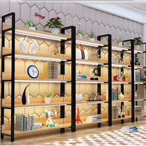 Steel Wood Bookshelf Bedroom Partition Storage Rack Home Living Room Floor Iron Art Shelf Multilayer Shelving Cabinet Display Shelf