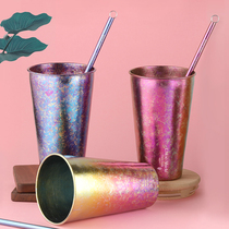 Coe shield outdoor portable pure titanium cup beer cup Home Juice wide mouth Cup Ice Flower titanium cup single layer hand Cup