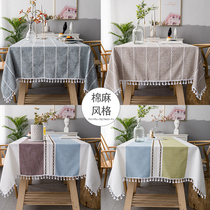 Nordic Ins Little Clear New Table Cloth Cotton Linen Cloth Art Anti-Dust Home Long Table Cloth Flow Soda Tea Table Terrace Geb