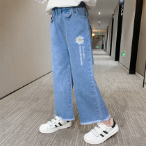 Girls jeans wide leg pants autumn 2021 new childrens pants Spring and Autumn wear Foreign style big childrens trousers Korean version