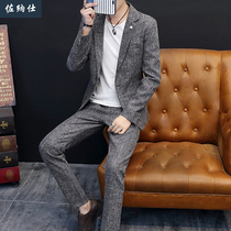 Suit suit suit mens three-piece autumn Korean version of slim thick suit mens fashion casual suit