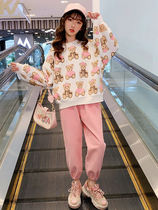 Girls spring clothing suit 2022 New Yangqi CUHK Tong Trendy Children Clothing Spring Autumn Children Two Sets Spring Tide