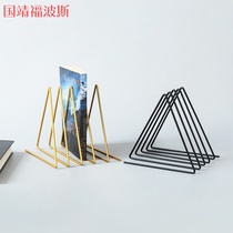 Wrought iron bookshelf bookcase book clip ins Nordic desktop office table magazine storage rack creative triangle book stand