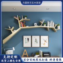 Tree-shaped bookshelf solid wood wall TV sofa background wall shelf study living room creative personality bookshelf simple