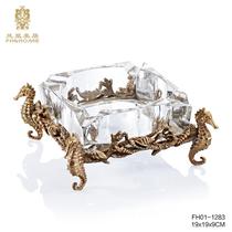 Phoenix Beauty Luxurious Custom European-style Handmade Crystal Glass Seahorse Ashtrays Tea Table Furnishing Containing box