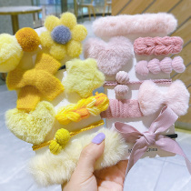 Plush hairclip autumn and winter cute bangs headdress female Ins Net red bow ribbon hair cord hair accessories