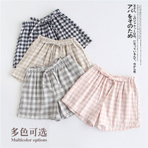  Couple shorts thin plaid pajamas womens summer pure cotton double gauze mens five-point pants unprinted casual home pants