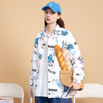 NO1DARA printed tooling long sleeve shirt men and women with personality handsome white couple jacket Tide brand top