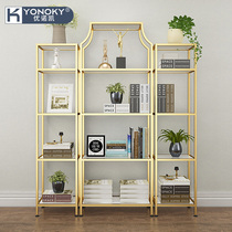  Simple wrought iron bookshelf shelf Floor-to-ceiling light luxury decoration display rack Living room entrance partition office storage bookcase