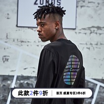 ZONEiD spring new black print round neck long sleeve T-shirt mens trend Sports Basketball casual slim top