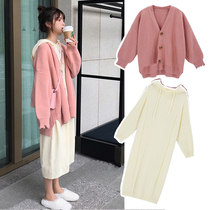 Large size womens clothing fat mm spring and autumn 2021 new temperament sweater dress women loose thin foreign style two-piece suit