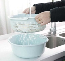 Household washing basin Double drain basin Kitchen supplies large basket Plastic fruit drain basket washing basket drain basin