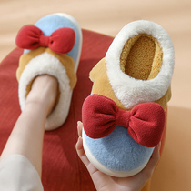 Fairy cotton slippers at home with female winter cute butterfly knot indoor warm thick bottom suede for a family of three