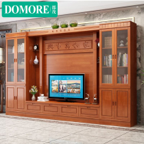 Modern Chinese style Solid Wood 3 8 m large apartment TV cabinet combination wall cabinet film and television cabinet background wall cabinet locker