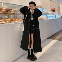 The long-term 2022 spring and autumn new Korean version of the black french coat is loose and the knee-skinned navy-collar coat coat tide