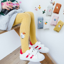 Girls pantyhose Spring and Autumn Thin Stretch Parrot Embroidered Children Conjoined Socks Baby Knit Bottom Socks