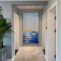 Entrance to the family Xuanguan Decorative Painting Light Extravagant and Painting Upright version of the Genguan Aisle Mural Brief Modern Oil Painting Klein Blue