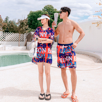Couple swimsuit women 2021 new split three-piece set thin belly conservative flat corner hoodie sports men Beach pants
