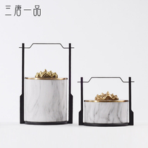 New Chinese light luxury storage box metal marble storage tank living room porch model room hotel soft decoration