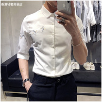 Boomer short sleeve shirt male summer Korean version Trend handsome mens clothing 70% sleeve shirt slim fit for casual mid-sleeve inch clothing