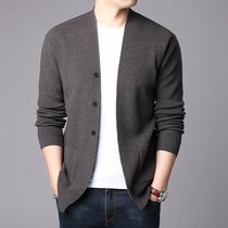 Cardigan mens gray knitted jacket casual sweater thin profile sweater spring and autumn gown thin autumn clothing trend