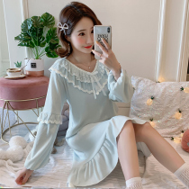Princess Wind Sleeping Dress Spring Autumn Season Pure Cotton Sweetness Long Sleeve Pyjamas Woman Summer Cute Lace can be outworn with big code one-piece dress