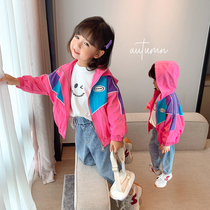 Girl coat foreign style 2021 new children Spring and Autumn hooded baseball uniform women baby Autumn boy color jacket