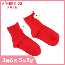 Love childrens socks Boy girl baby cotton big eye decoration childrens New Year Red socks AK3942468