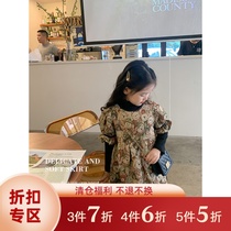 Orange childrens dress for girls 2021 Autumn New Childish bear embroidery puffy little dress Princess dress