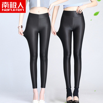 Antarctic spring and autumn womens thick non-velvet glossy pants high waist stepping foot micro-skin thin fake meat through leggings