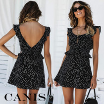 Women Sleeveless Wrap Boho Causal Butterfly Sleeve Dress