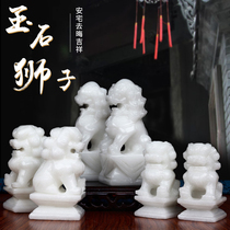 A pair of large and small stone lions home door decoration stone carving cemetery white marble sculpture