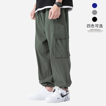 Large size mens fat plus fat oversized overalls overalls casual linen loose Harlan little leggings Chinese style pants men